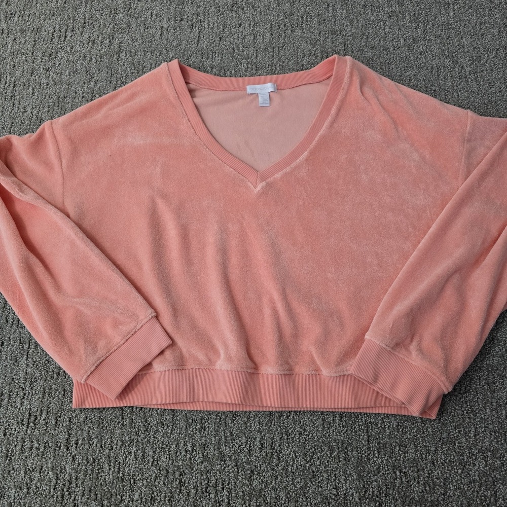 Beyond Yoga Womens L Coral Velour V Neck Oversized Cropped Sweatshirt